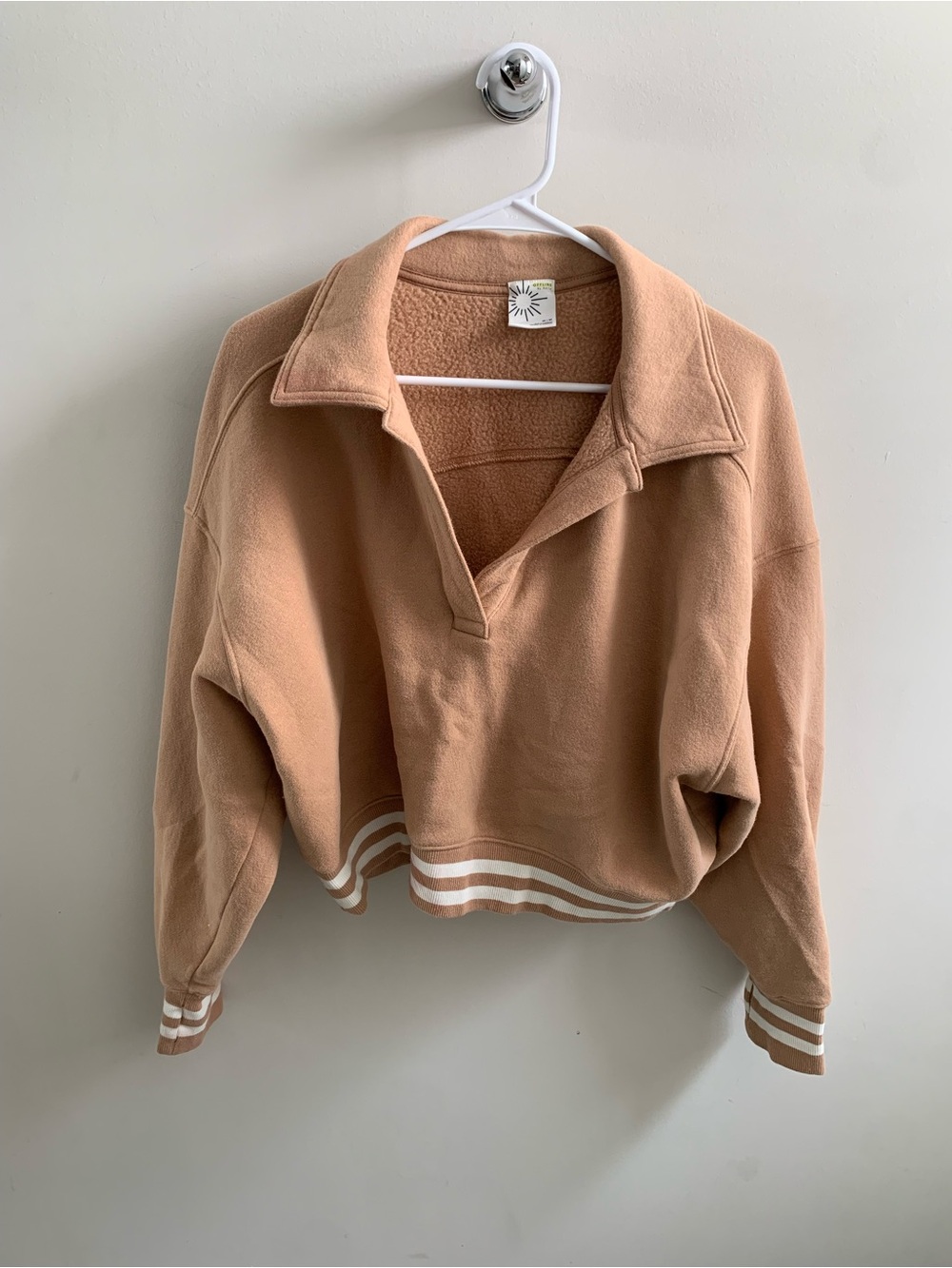 OFFLINE by Aerie Cloud Fleece Cropped Polo Sweatshirt - Tan/Camel Size M